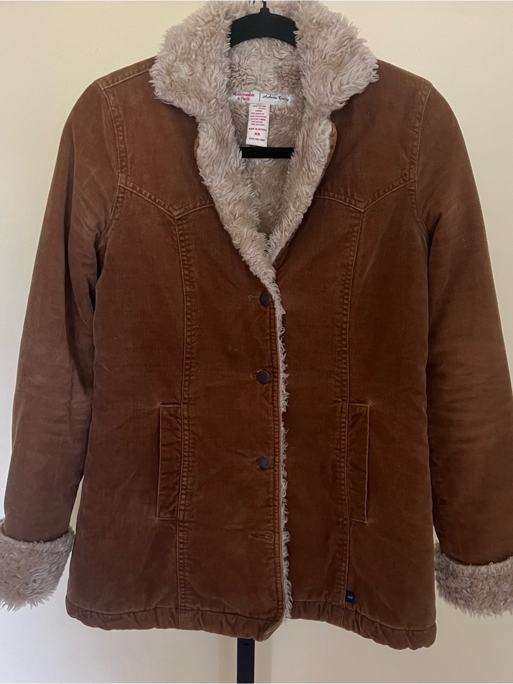 Abercrombie & Fitch Y2-K Brown Corduroy Teddy-Lined Jacket with Cream Trim